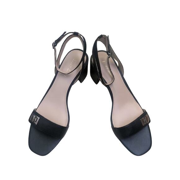 Essex Lane Black Leather Buckle Heels Strappy Ankle Tie Sandals Size 9 - Picture 10 of 12